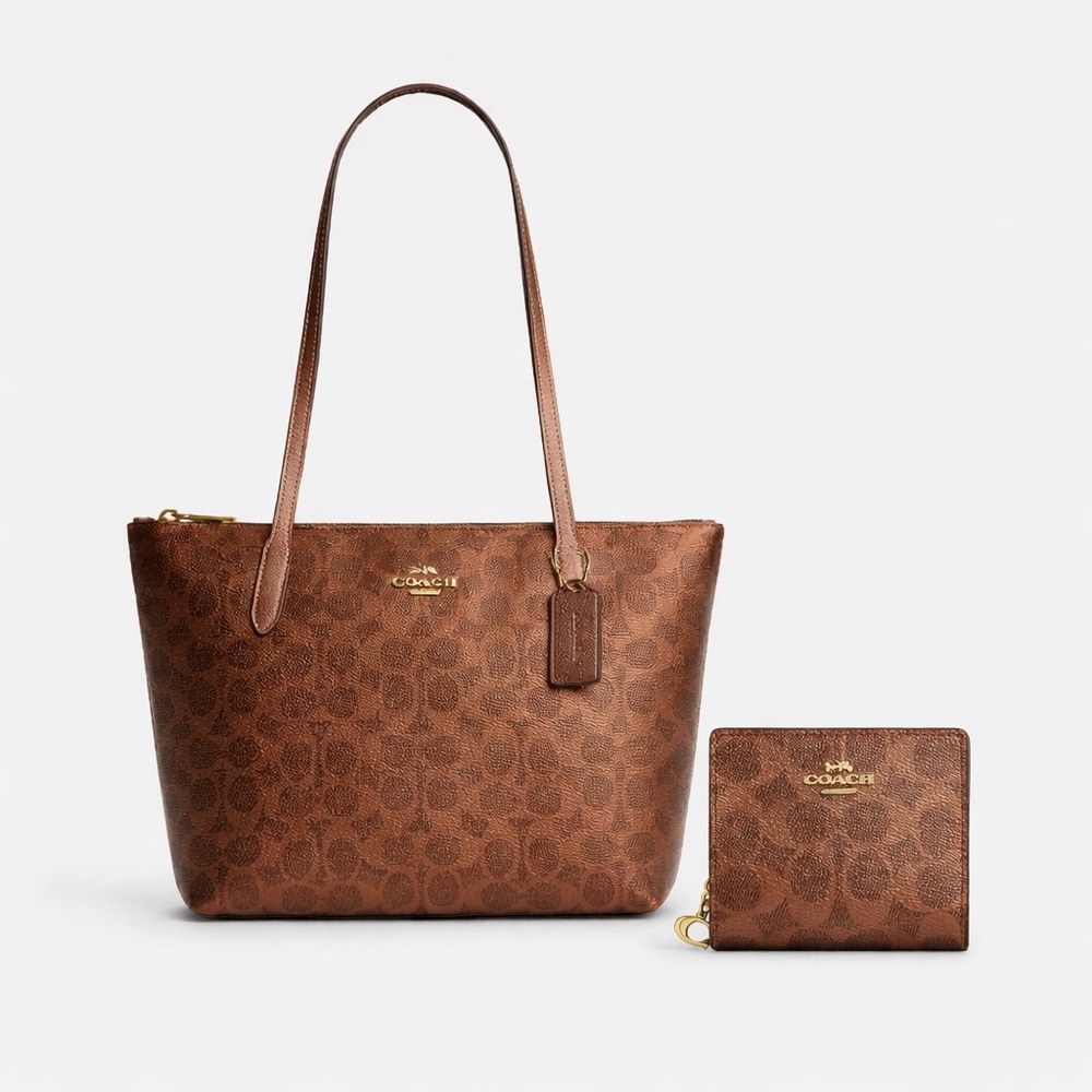 Coach Fiona Zip Tote Soulder Bag and Wallet Set
